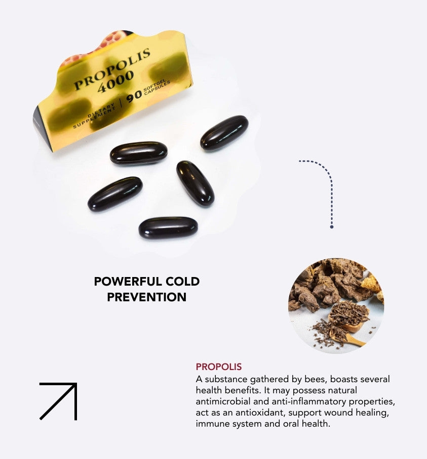 Product image of Propolis 4000mg from KiwiCorp – immune-boosting supplement for cold and flu season.