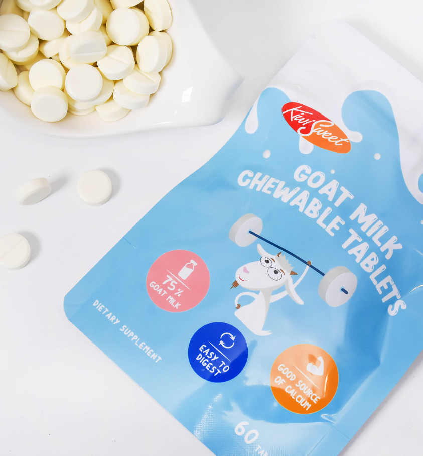 Product image of KiwiSweet Goat Milk Chewable Tablets (Original) from KiwiCorp – natural goat milk supplement for kids and adults.