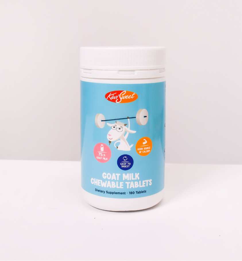 Product image of KiwiSweet Goat Milk Chewable Tablets (Original) from KiwiCorp – natural goat milk supplement for kids and adults.