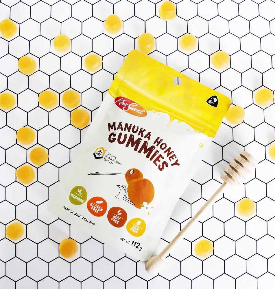 Product image of Manuka Honey Gummies from KiwiCorp – tasty immune-boosting treats with certified UMF® honey.