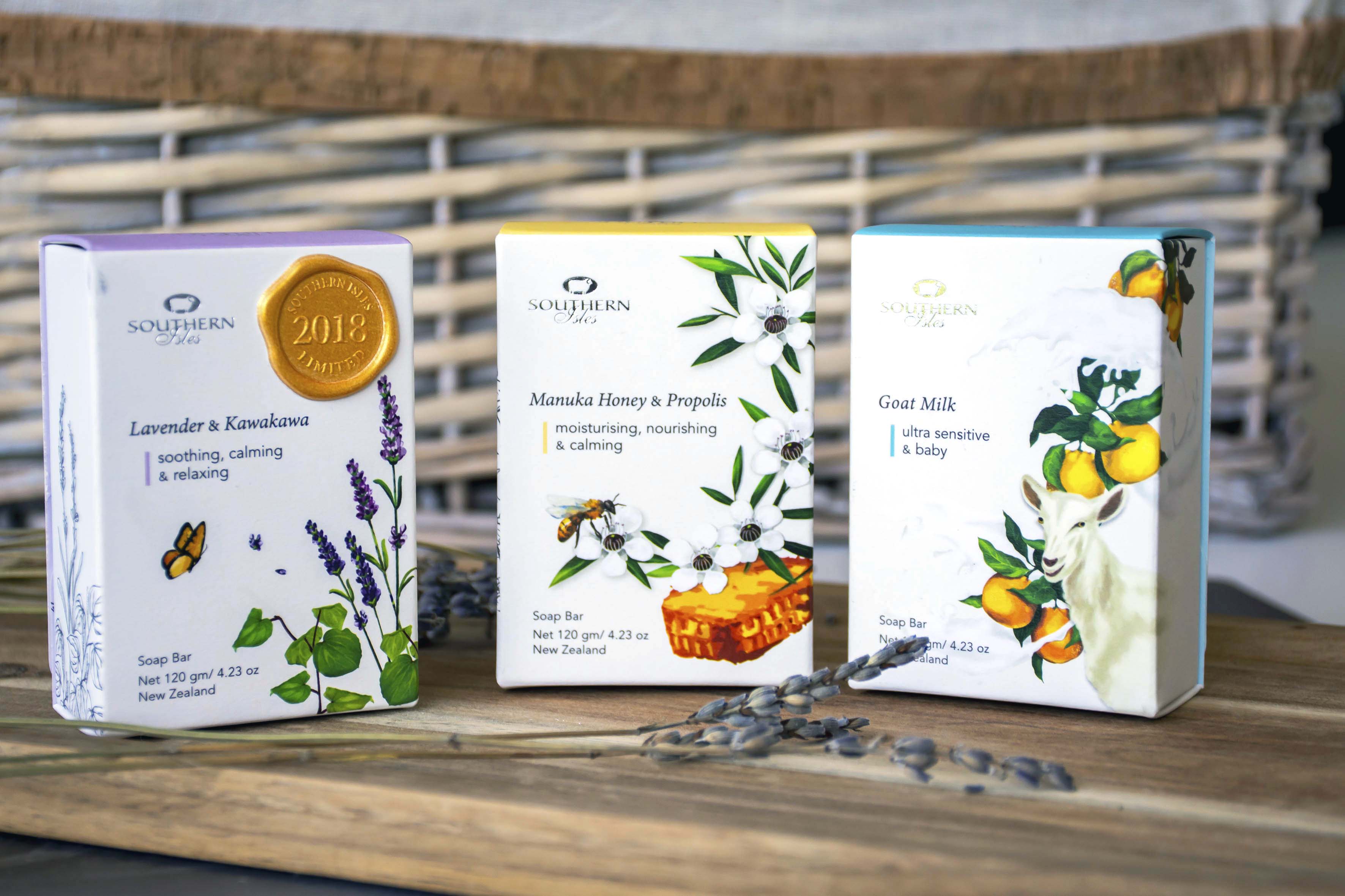 Product image of Lavender & Kawakawa Soap from KiwiCorp – herbal cleansing bar for sensitive skin.