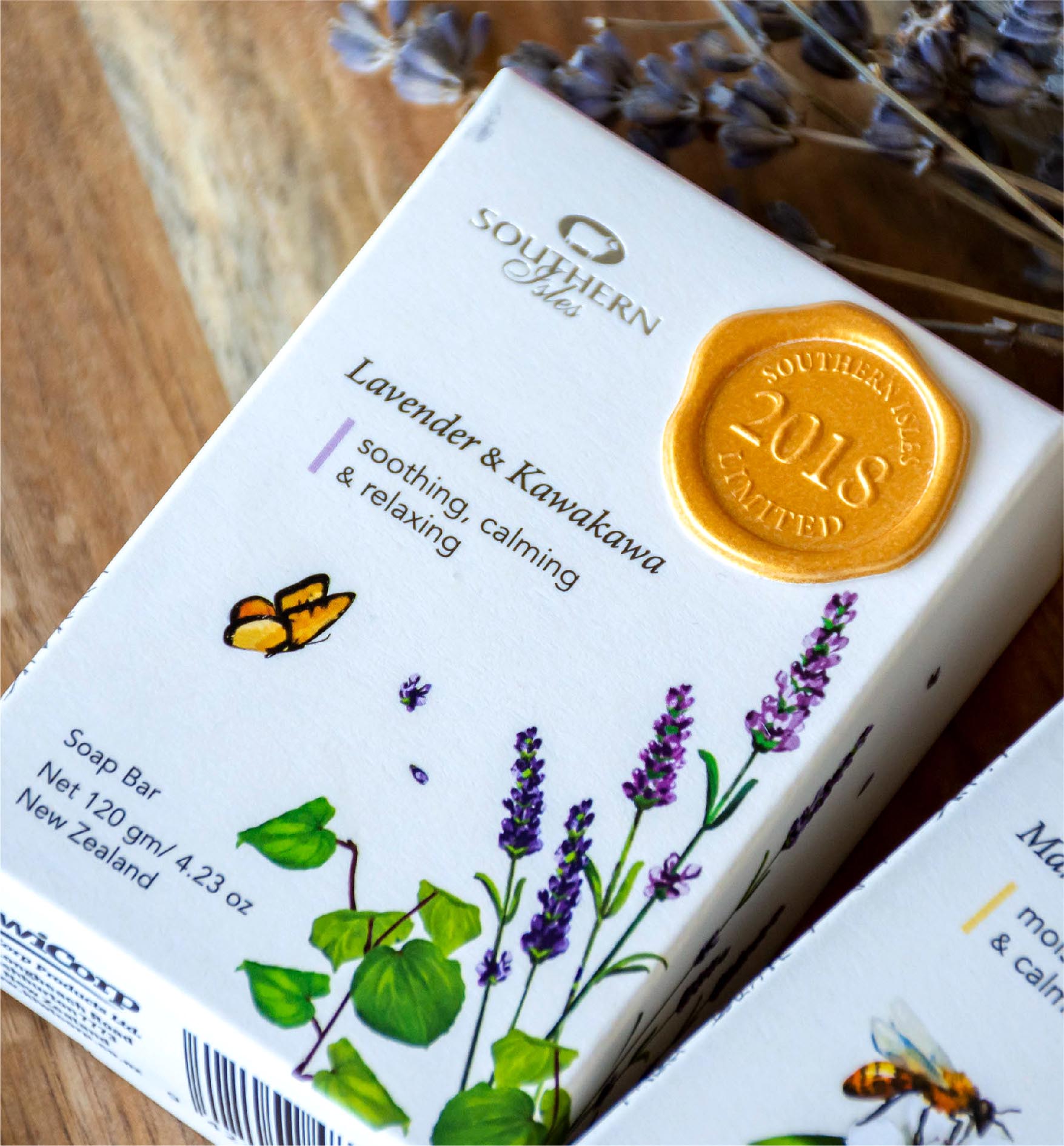 Product image of Lavender & Kawakawa Soap from KiwiCorp – herbal cleansing bar for sensitive skin.