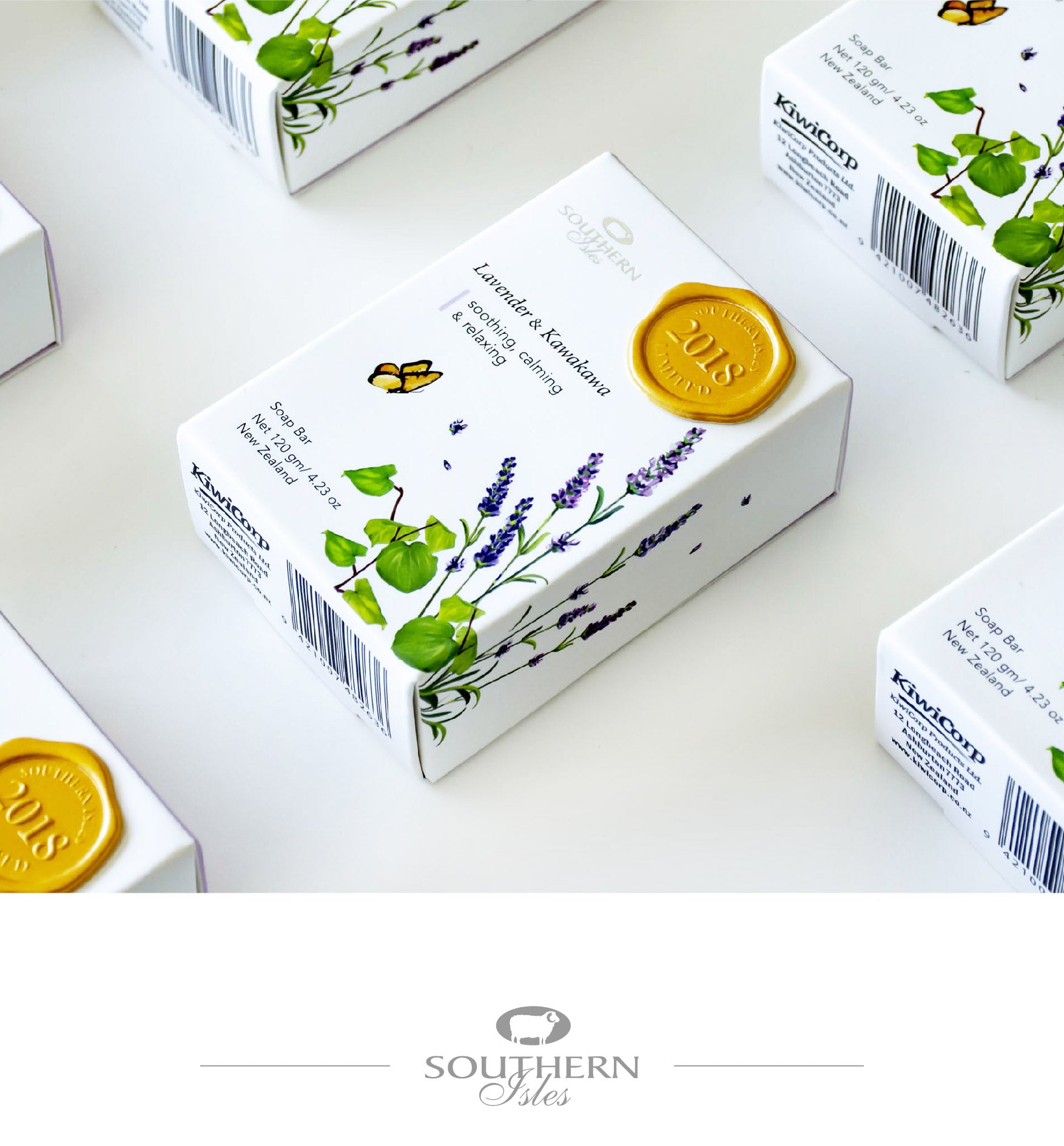 Product image of Lavender & Kawakawa Soap from KiwiCorp – herbal cleansing bar for sensitive skin.